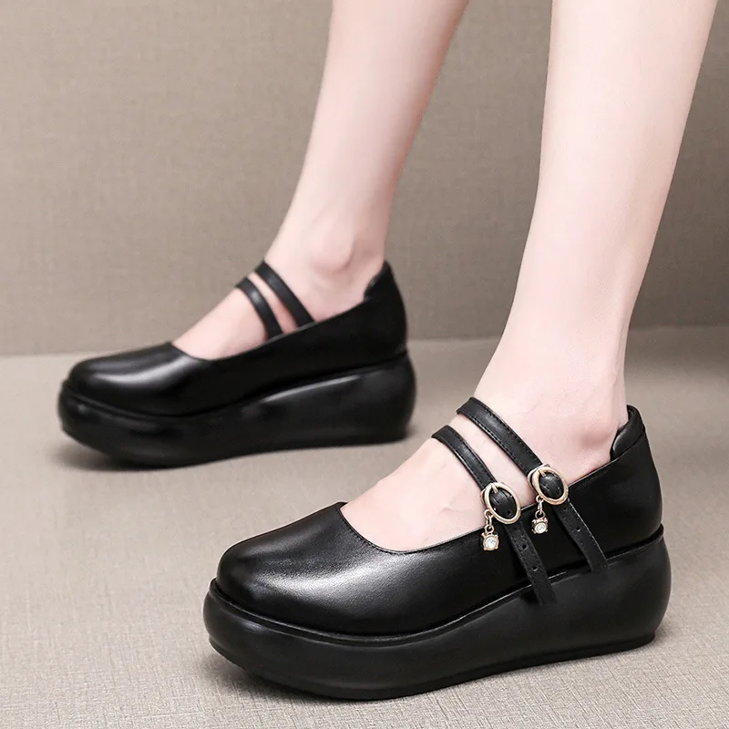 2024 лакированная кожа двойная танкетка водонепроницаемая обувь на толстой