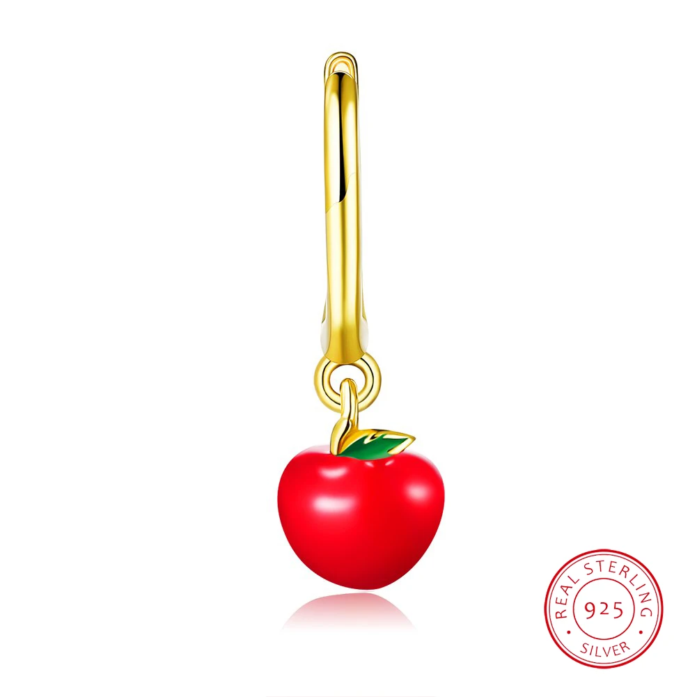 

Pure Silver Ear Stud Drop Oil Orange Apple Zircon Earrings Fruit Gold Earrings