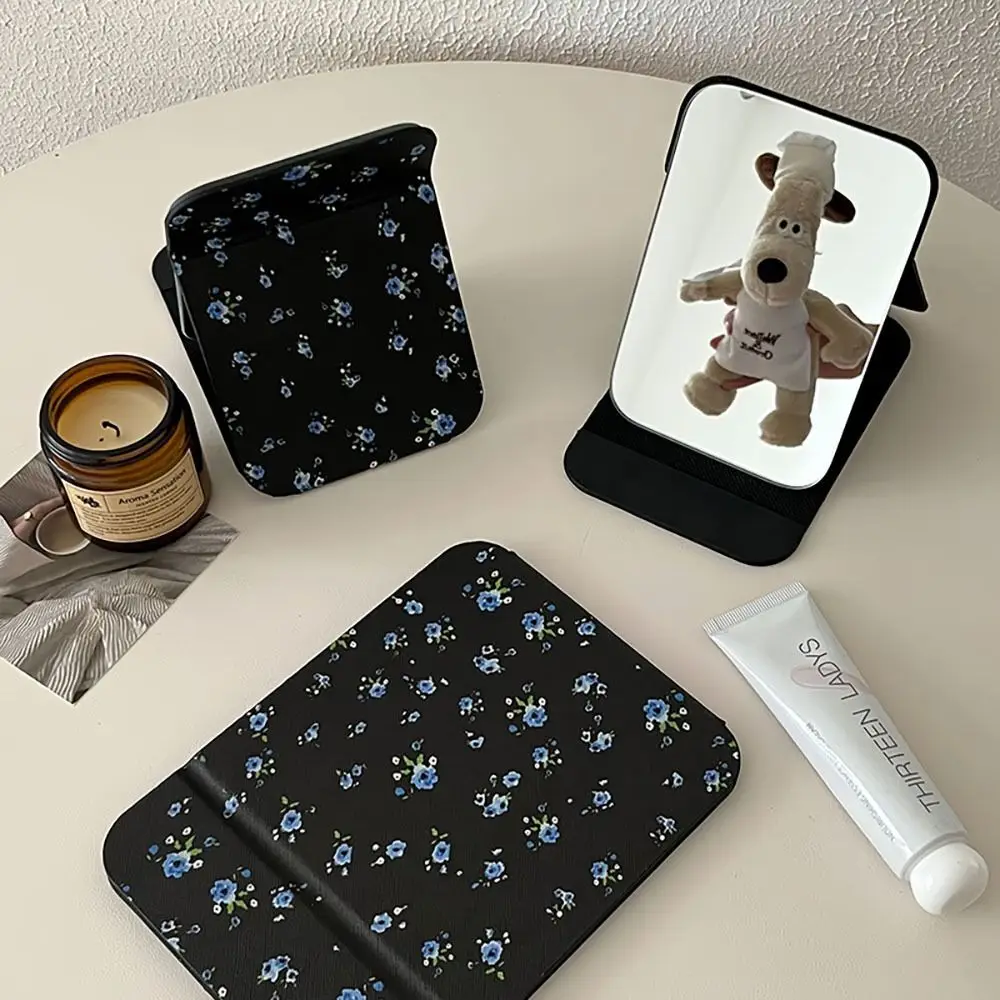 

Wooden Base Folding Mirror Retro Style Handhold Single Sided Makeup Mirror High-Definition Adjustable Desktop Mirror Home