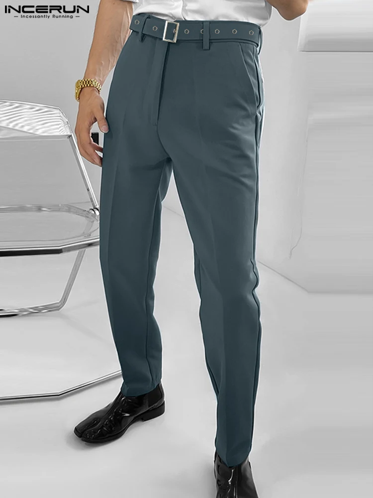 

Stylish Well Fitting New Men Pants INCERUN High Waist Pantalons Casual Streetwear Male Hot Sale Belt Well Fitting Trousers S-5XL