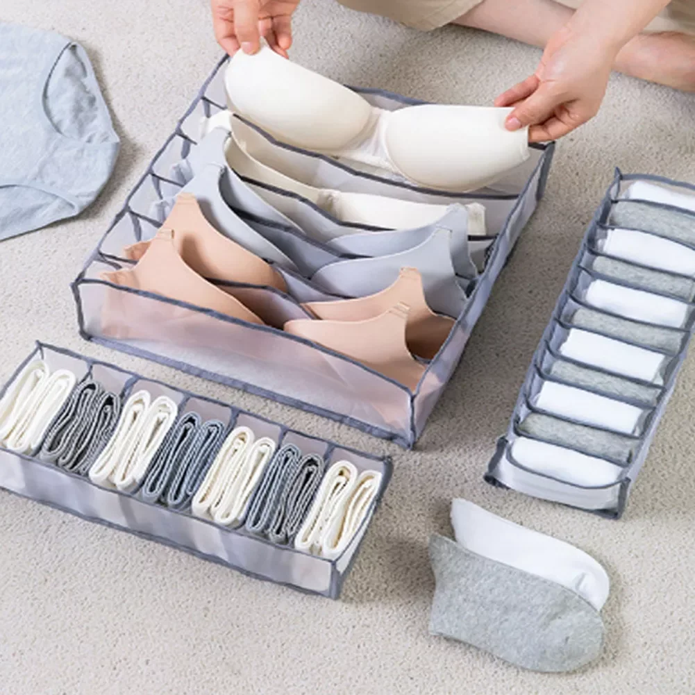 

Household Mesh Underwear Socks Storage Box Drawer Practical Wardrobe Divider Bra Ties Organizer Case with 5/6/7/11 Compartment