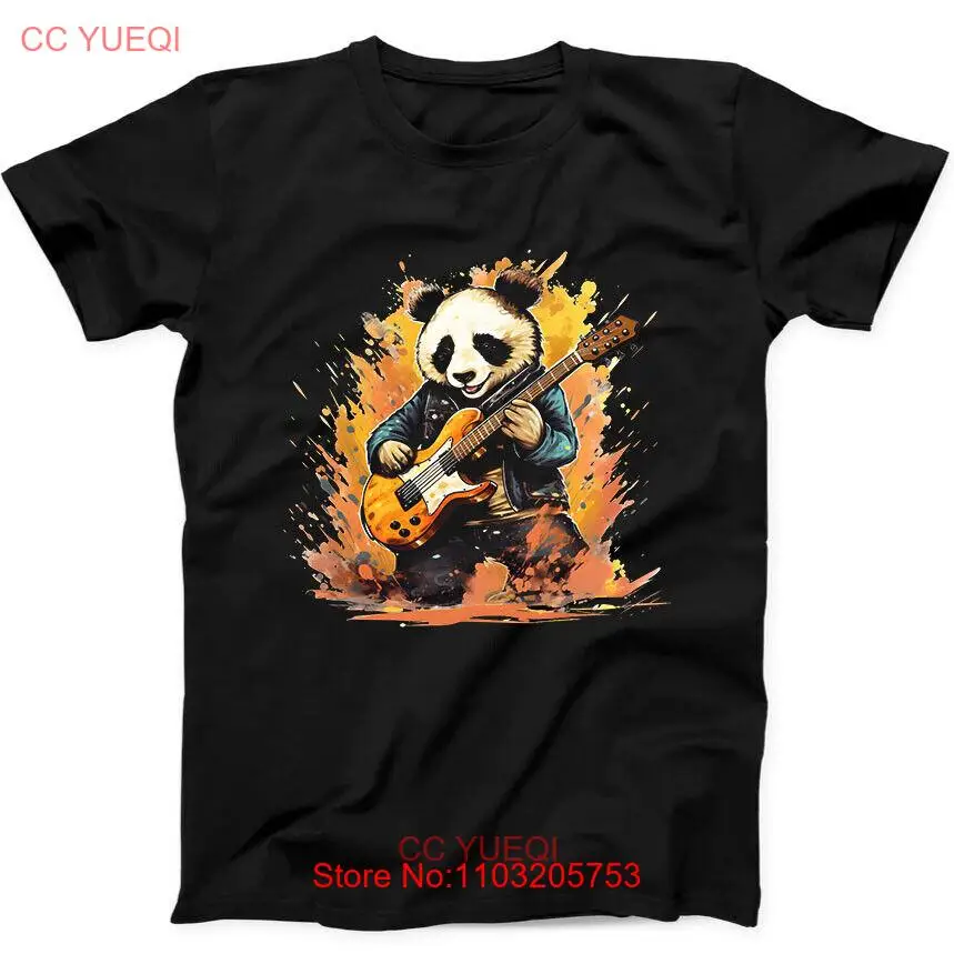 Забавный подарок Черная футболка 43 с изображением милой панды играющей гитары