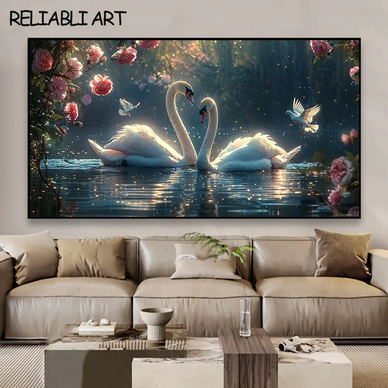 

Настенная картина RELIABLI ART "Луна, цветок, пейзаж, лебедь, пара животных"