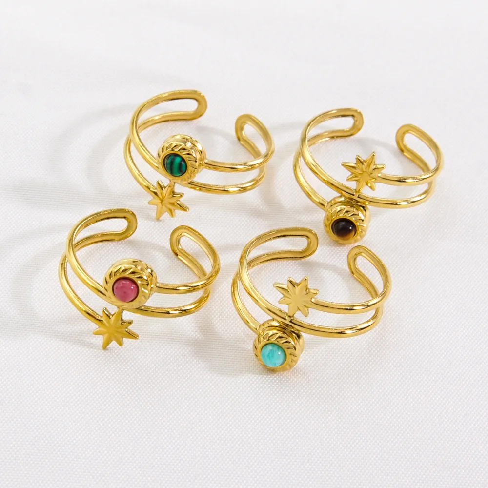 Восьмиугольная звезда из нержавеющей стали натуральный камень малахит Красный