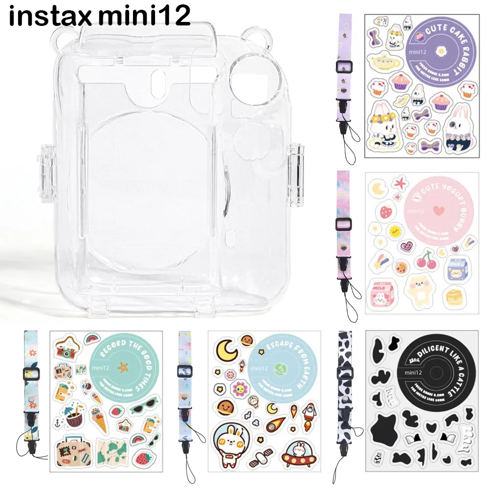 Защитный чехол для камеры Fujifilm Instax Mini 12 Instant Film, прозрачный Кристальный чехол с фотосумкой/плечевым ремнем/наклейкой DIY