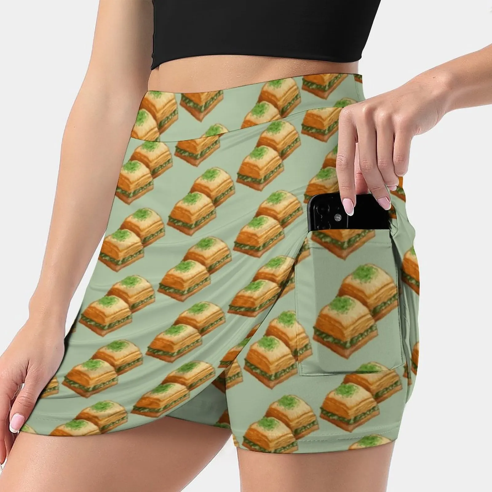 Pistachio Baklava Trending Fashion Skirt Summer Printed Women Sport Skirts Double-Layer Athletic Niftytrinket Food Lover