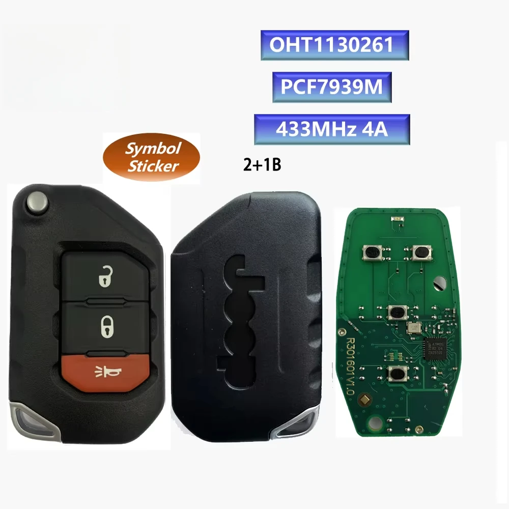 

Ключ BB 2 + 1B/3B для Jeep Wrangler 2018 2019 433 МГц PCF7939M 4A чип FCC ID: OHT 1130261 Откидной смарт-ключ от машины с дистанционным управлением