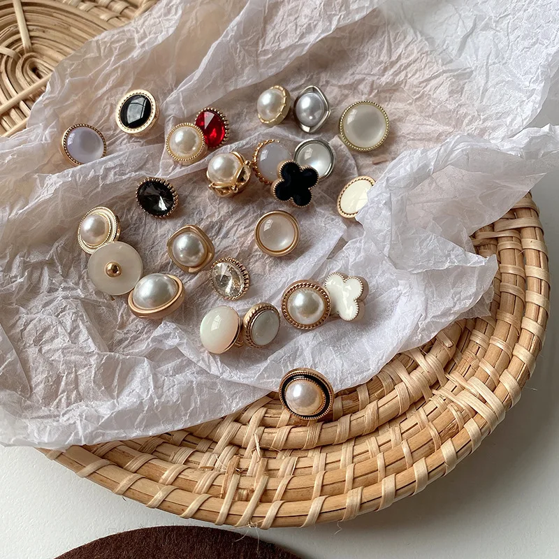 

10pcs Small Metal Shirt Button Square Round Black White Pearl Decorative Clothes DIY Sewing Button Accessories