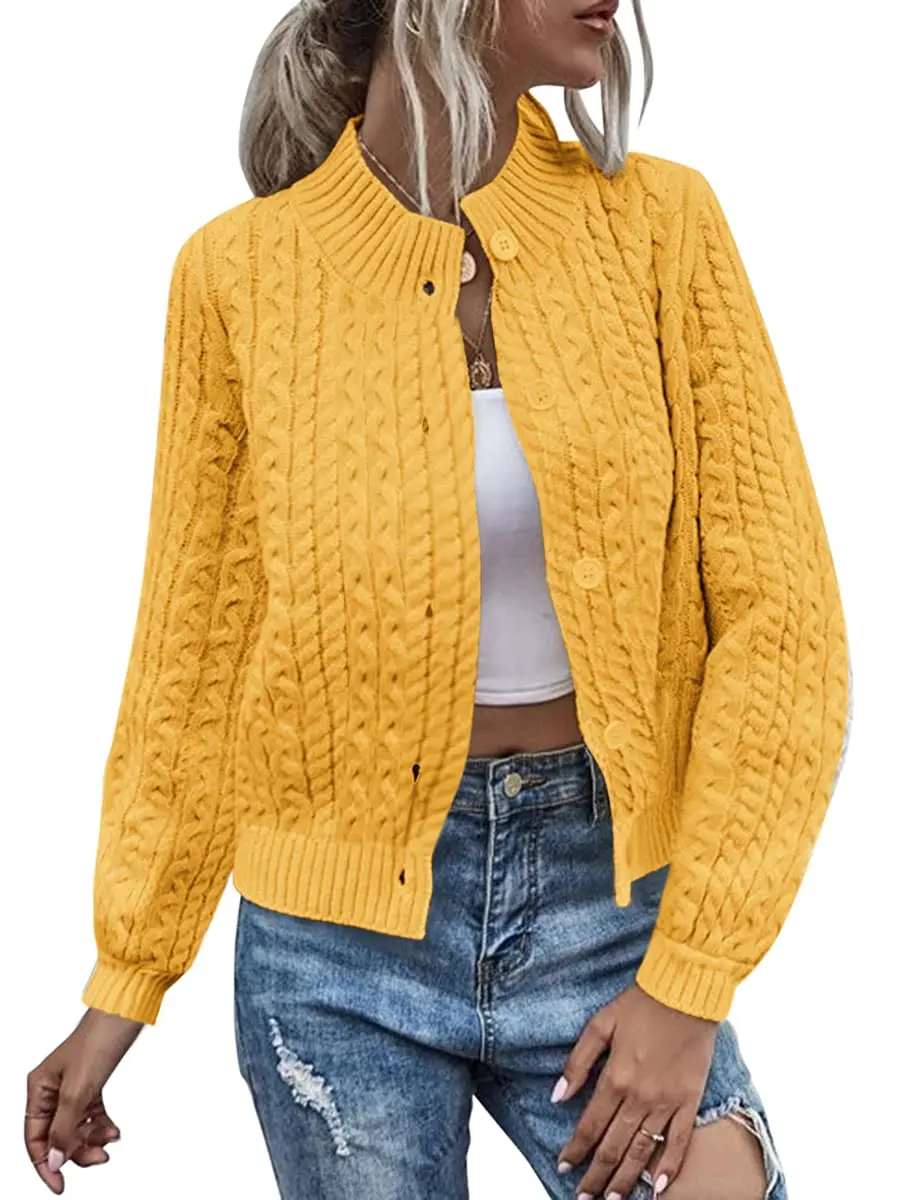

Womens Winter Stand Collar Sweater Cable Knit Cardigan Long Sleeve Sweater Coats
