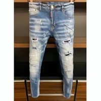 dsquared2 stitching printing mens slim jeans straight leg motorcycle rider hole pants jeans man a392