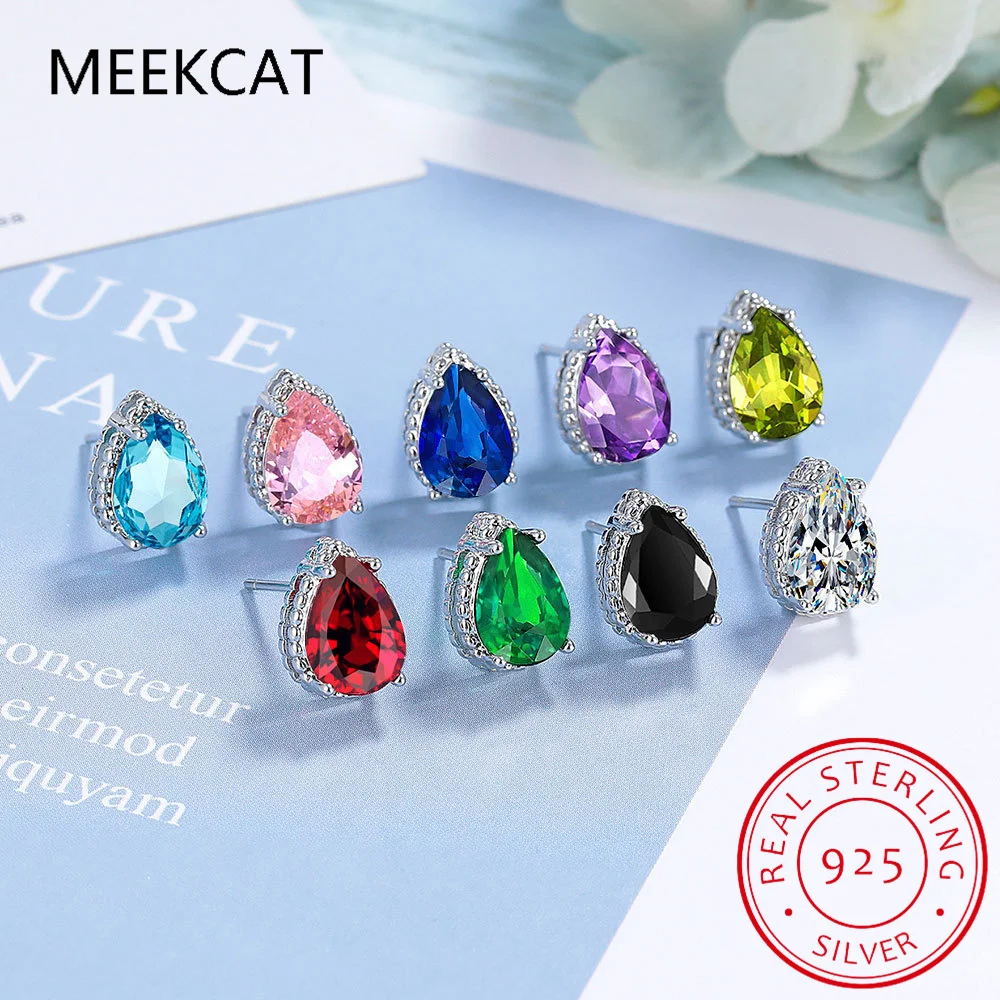 Серьги-гвоздики из стерлингового серебра 925 пробы с натуральным фиолетовым