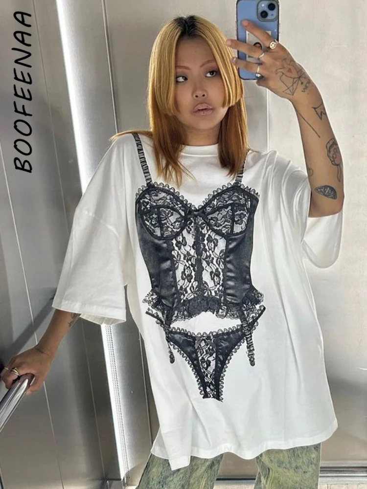 

BOOFEENAA Y2k Fashion Tops 3d Print Oversized Graphic Tees Harajuku Streetwear Unique Shirts for Women Baggy Clothes C15-BG27