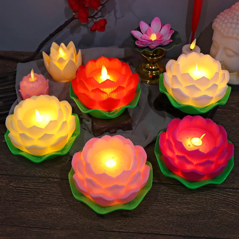 

LED Lotus Candles,Battery Operated Flameless LED Buddha Lotus Flower Light For Wedding Buddha Table Lamps Decoration