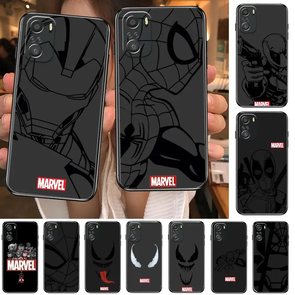 

Marvel Iron Man Spiderman Phone Case For xiaomi mi 11 Lite pro Ultra 10s 9 8 MIX 4 FOLD 10T 5g Black Cover Silicone Back Prett
