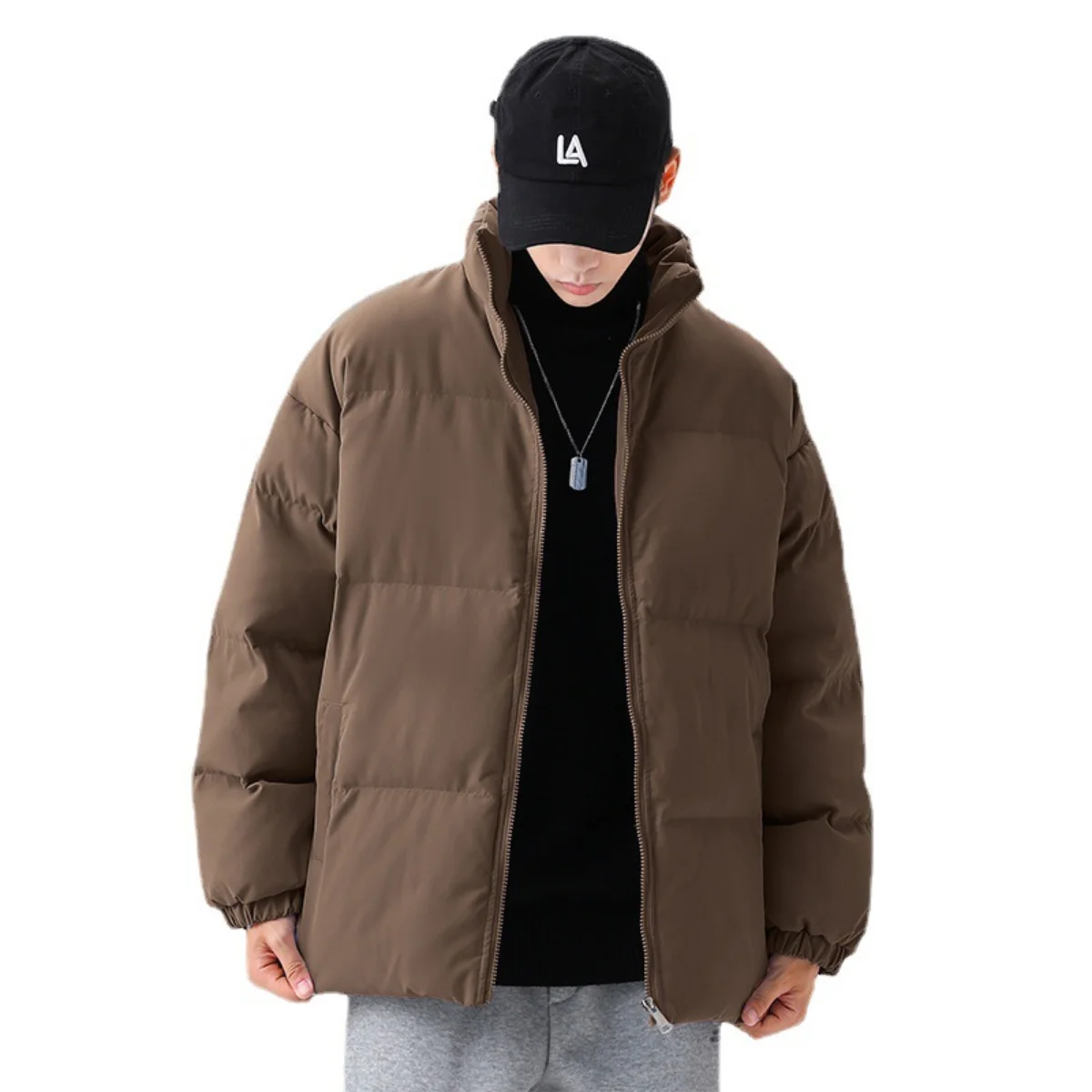 Winter New 2022 Men's Korean Version Thickened Cotton Padded Jacket Men's Stand Collar Bread Jacket Solid Color Cotton Jacket