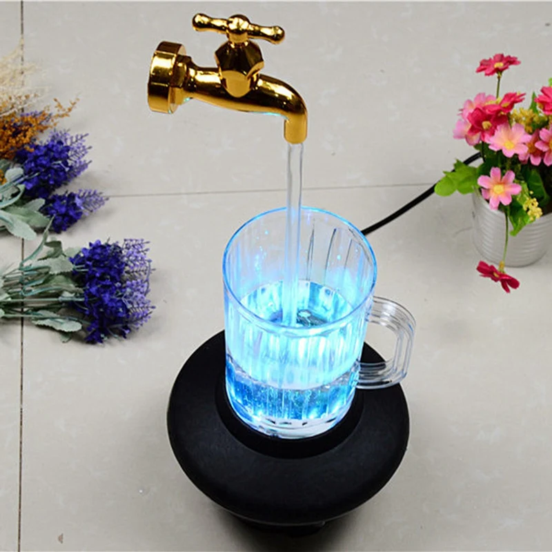 

Magic Color Changing Faucet Mug Invisible Flowing Spout Watering Can Fountain Creative Floating Tap Tabletop Decoration EU Plug