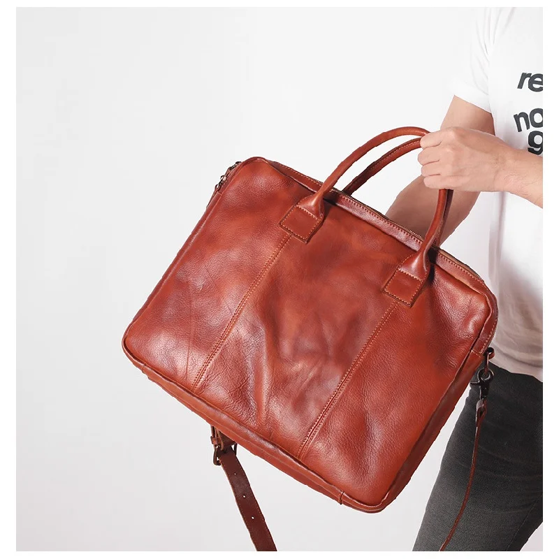 Retro Genuine Leather Men's Briefcase Luxury Cowhide Handbag Business Shoulder Messenger Bag Casual Conputer Laptop Bag For Male