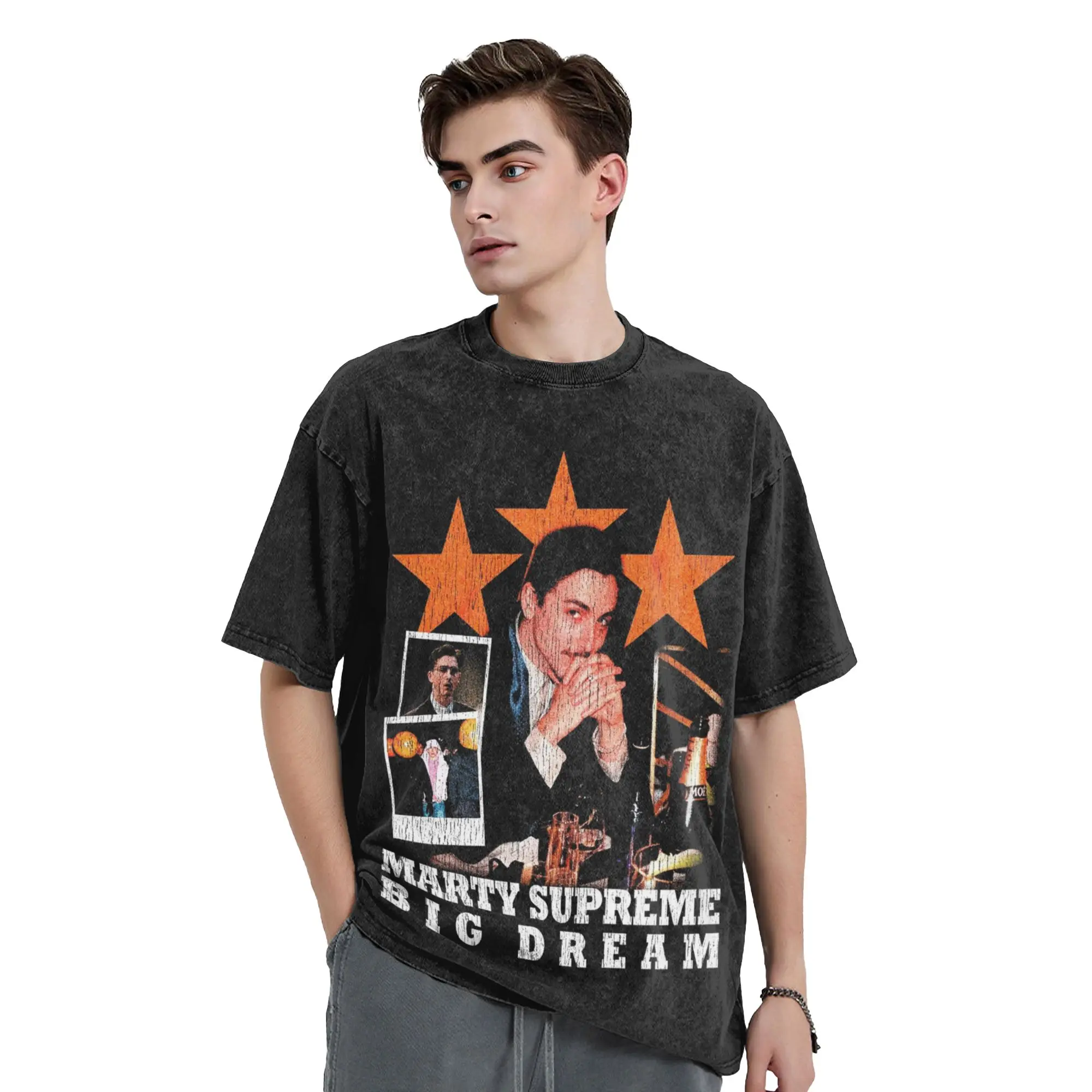 Фото Футболка оверсайз Marty Supreme Movie Apparel для мужчин и женщин, хлопковая футболка с эффектом потертости, одежда №4