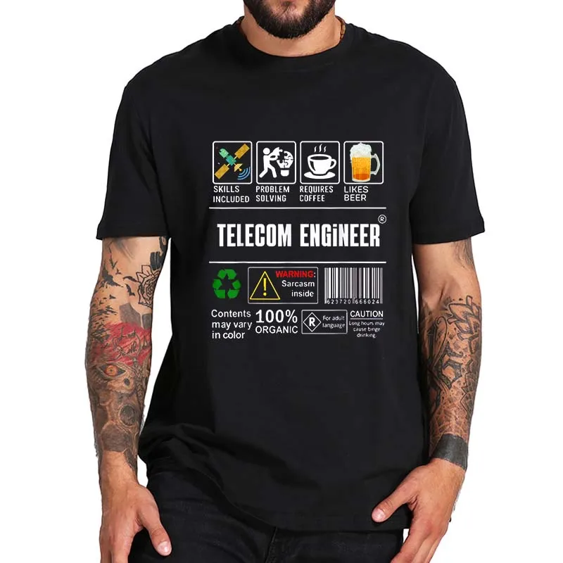 Telecom Engineer Label T Shirt Skills Solve Coffee Beer Humor Jokes Engineers Funny Gift Tee Summer Cotton Unisex T-shirts