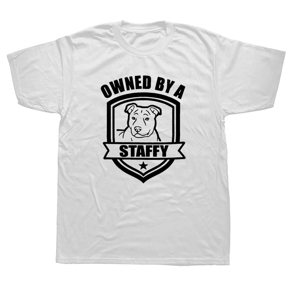 

New Owned By A Staffy T-shirt for Dog Lover Pet Owner Staffordshire Bull Terrier Streetwear Harajuku Oversized T Shirt Mens
