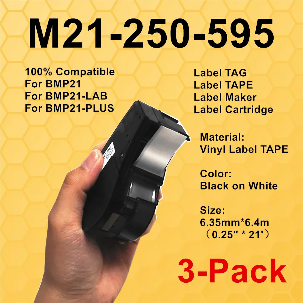 

1 ~ 3 упаковки M21 250 595 виниловая фотолента Ленточные этикетки изготовитель черной на белой пленки использовать для Brady картридж для печати эти...