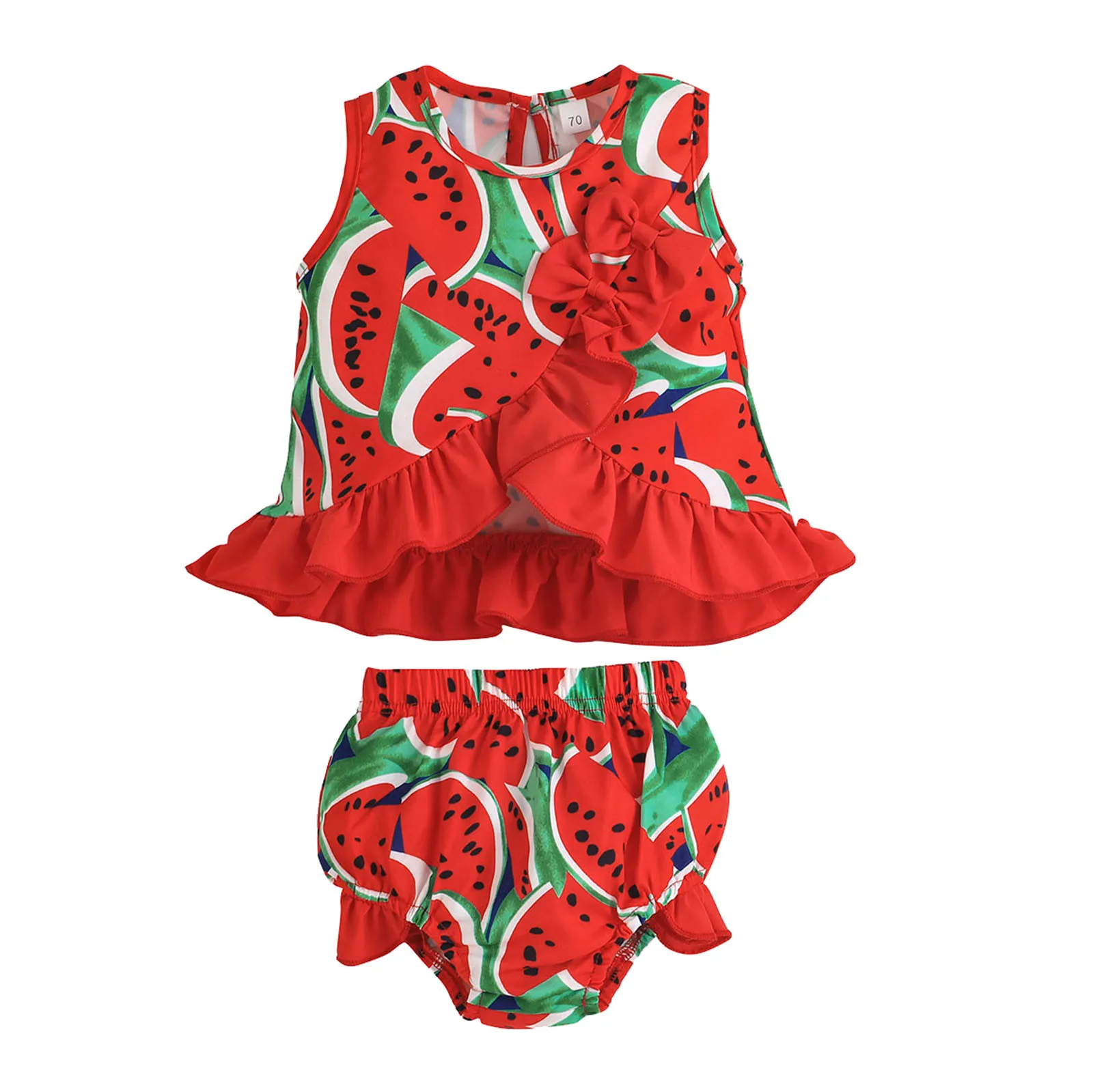 

Baby Tops Infant Printed Ruffles Shorts Girls Vest Watermelon Sleeveless Outfits Girls Outfits&Set Baby Saddle Blanket