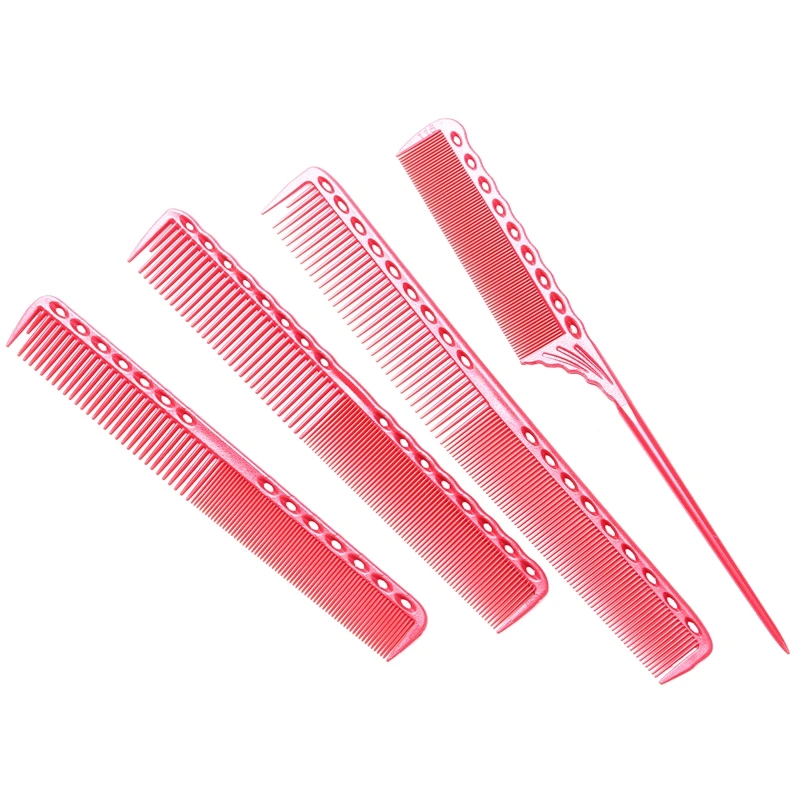 

4Pcs/Set Anti-Static Red Hairdressing Comb Detangling Platic Straightening Comb Barber Hair Different Design Combs Set