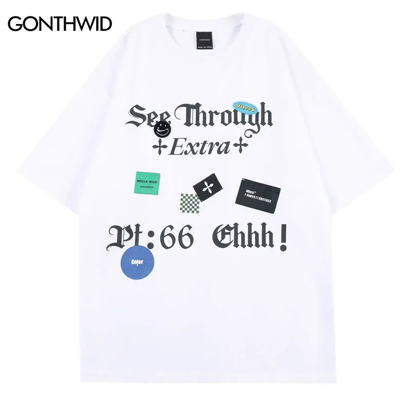 

Men Streetwear T-Shirt Embroidery Patch Letter Print Tshirt Hip Hop Casual Loose Tee Shirt 2022 Harajuku Short Sleeve Cotton Top