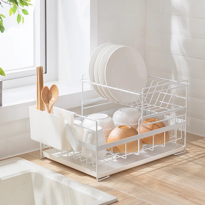 

Dish Drying Rack Drainer Storage Rack 2 Layers Iron Tableware Organizer Kitchen Tools For Bowl Dishes Chopsticks