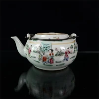 china old porcelain pastel figure pattern lifting beam pot