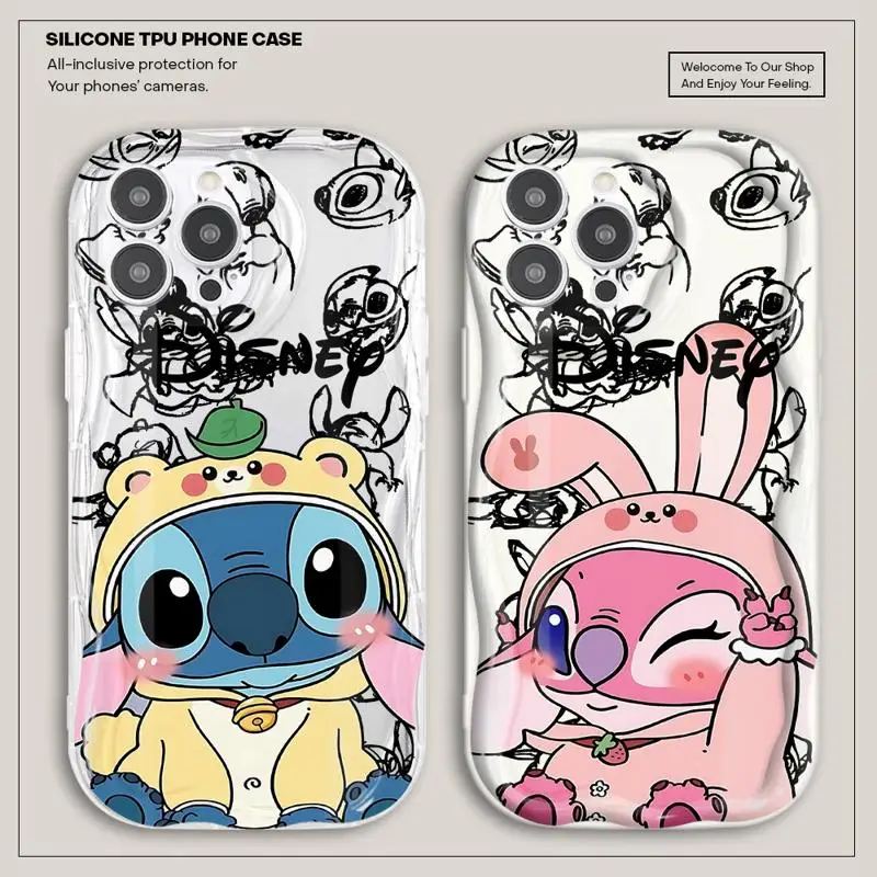 Волнистый чехол для телефона iPhone 15 14 13 Pro Max 12 11 Mini XR XS X 8 7 6 Plus Funda Stitch And Angel Bady Shy