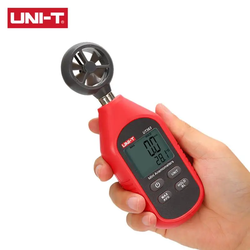 

Ручной анемометр UNI-T UT363, цифровой измеритель скорости ветра, температуры, ЖК-дисплей, измеритель скорости потока воздуха
