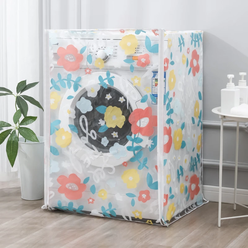 

PEVA Washing Machine Cover Transparent Sunscreen Dust Proof Cover Loading/Front Loading Washing Machine Home Laundry Accessories