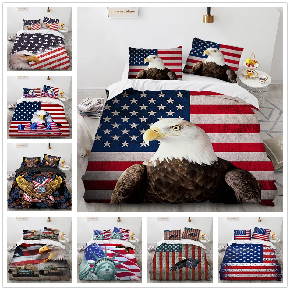 Eagle American Flag Duvet Cover Set 3D Print Bedding Set Twin Full Queen King Comforter Cover Set&Pillowcases for Boys Girls Kid