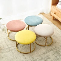 light luxury living room fabric reinforced round stool golden household low stool sofa stool nordic net red bench