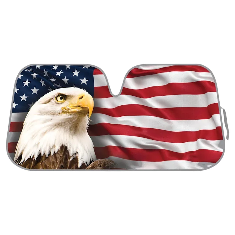 

BDK AS-764 США Патриотический американский флаг орла, солнцезащитный козырек на лобовое стекло, складной автомобильный козырек гармошкой-58x28 дю...