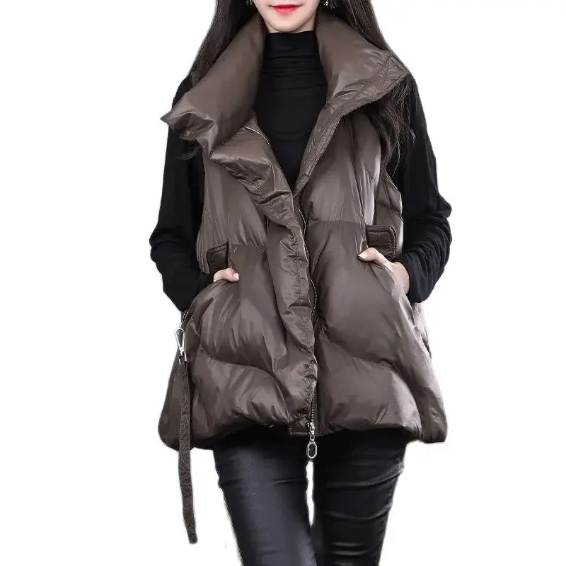 

New Autumn Winter Cotton Clothes Female Vest Cardigan Splicing Zipper Loose Light Thin Waistcoat Women's Vest Coat