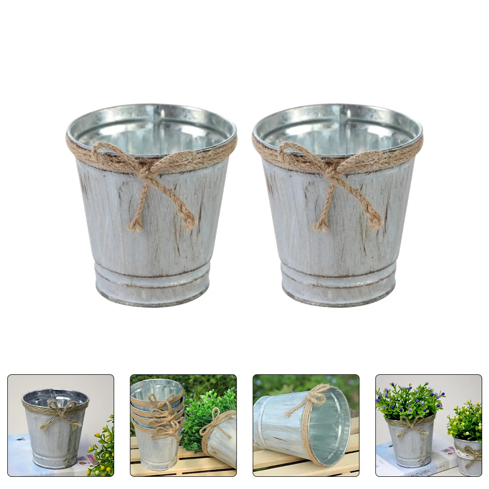 

2 Pcs Country Pitcher Vase Shabby Tin Flower Planter Vases Flowers Vintage Jug Metal Farmhouse