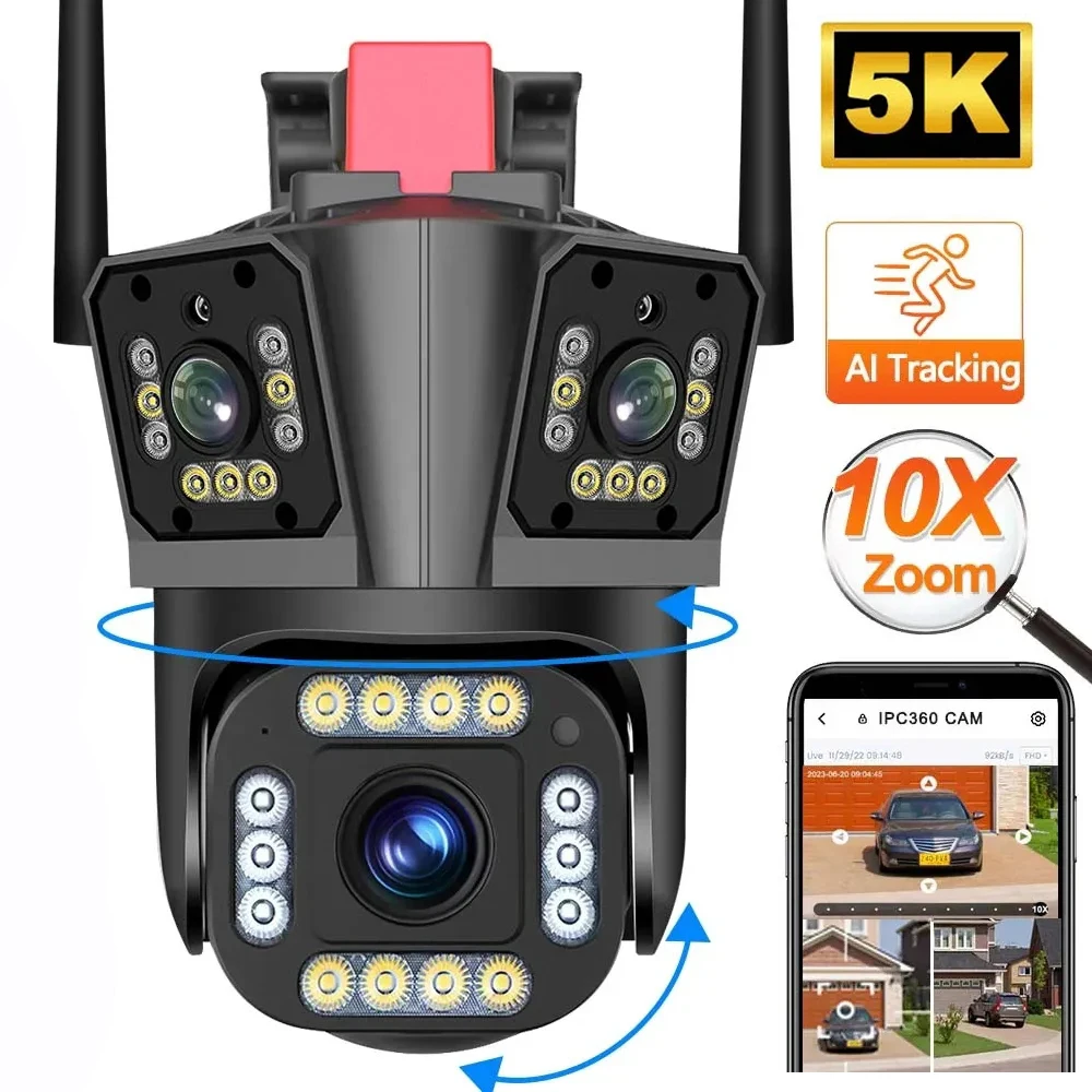 

IPC360 HOME 5K 12MP WiFi PTZ Surveillance Camera Three Lens 10X Zoom Auto Tracking Outdoor Two Way Audio Outdoor Security Camera