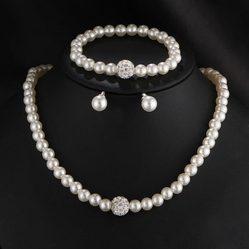 

Womens Bride Wedding Jewelry Set Rhinestone Faux Pearl Necklace Bracelet Earring