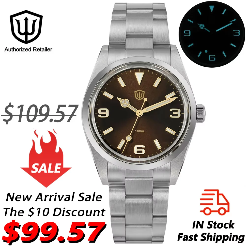 Фото Часы Watchdives WD1016 V2 VH31 Кварцевый механизм 100 м Водонепроницаемый тонкий корпус из нержавеющей стали BGW9 Светящиеся винтажные часы 37 мм №1