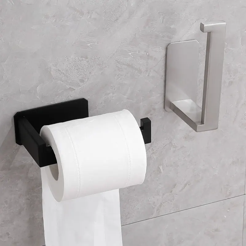 

Stainless Steel Toilet Roll Holder Self Adhesive in Bathroom Tissue Paper Holder Black Finish Wall Mount Tissue Roll Accessories