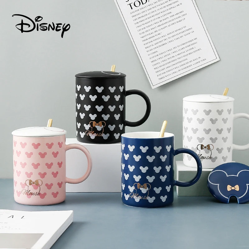 

Керамические кружки с крышкой, с изображением Микки Мауса, чашка с ложкой, для чая, пары, подарок на день рождения