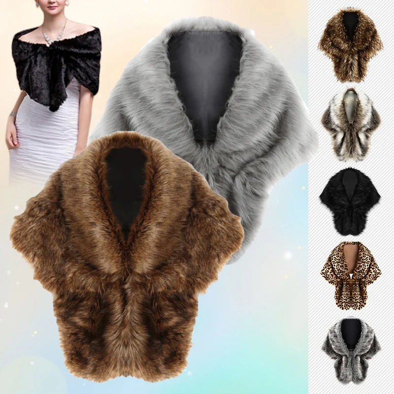 One Size Winter Cape Wedding Cloak Faux Fur White/Black Shawl Wraps Women Formal Dress Shawls Imitation Rabbit Hair Stoles