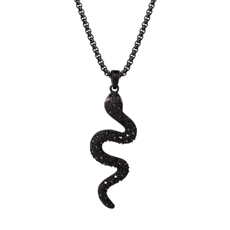 

Brilliance Fine Jewelry Stainless Steel IP Black Plated Simulated Diamond Snake Pendant Necklace, 22" Chain