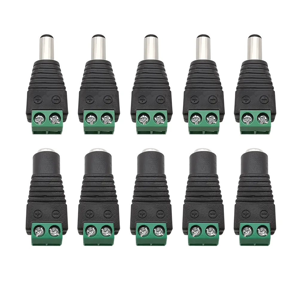 

10 шт., 12 В постоянного тока, 5,5x2,1 мм/5,5x2,5 мм, штекер и гнездо, беспаечная винтовая клемма, разъем питания постоянного тока для светодиодной подсветки камеры видеонаблюдения