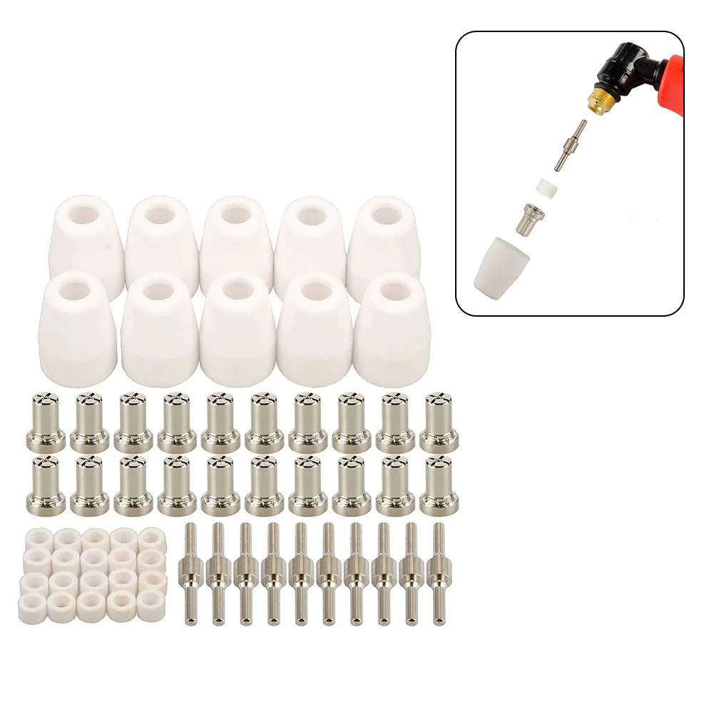 

Consumables Kit Plasma Cutter Torch Electrode Tips PT31 LG40 10pcs Electrodes 10pcs Shield Cups 20pcs Gas Rings