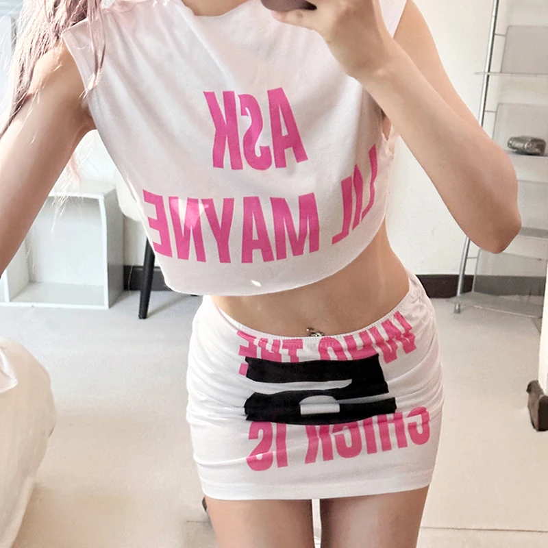 Женская летняя одежда с надписью Y2K E Girl без рукавов ложным воротником майка мини