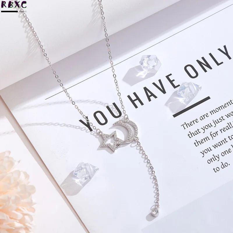

Sterling Silver Necklace female five pointed star sterling luxury niche brand star moon temperament versatile collarbone chain