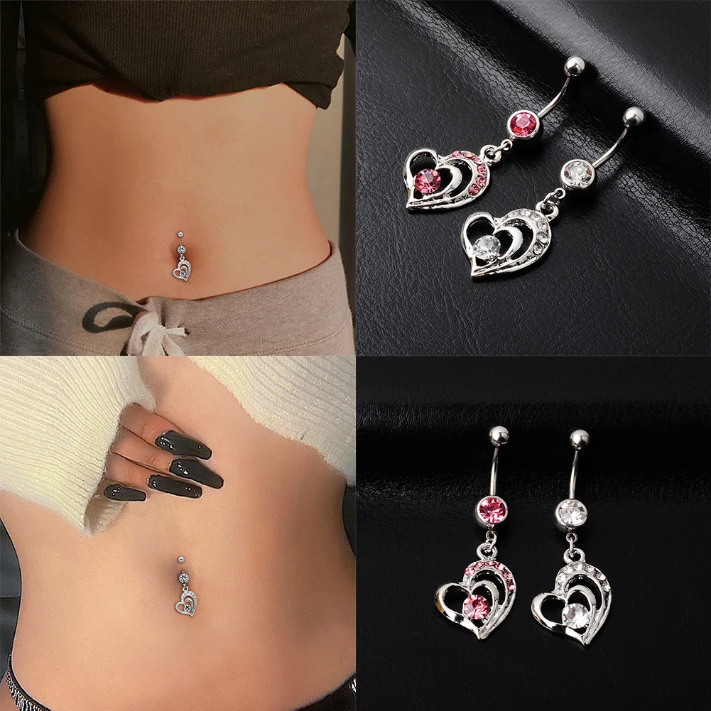 

Belly Button Rings Barbell Heart Zircon Stainless Steel Bars Sexy Navel Rings Indian Nombril Piercing Jewelry With Diamonds